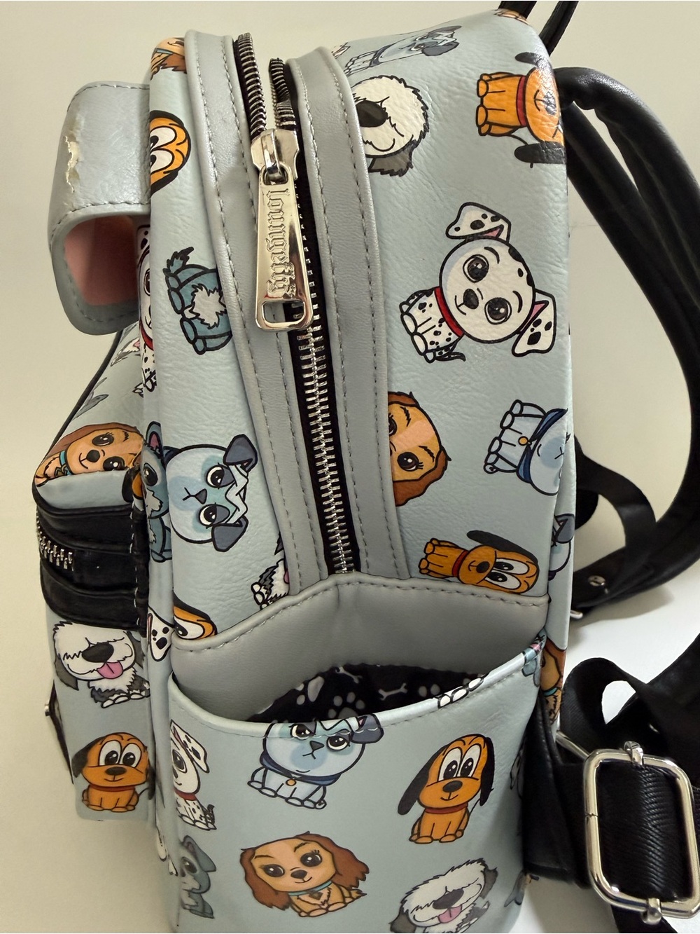 Disney Parks Loungefly Light Blue/Gray Puppy Print Mini Backpack - Picture 4 of 6